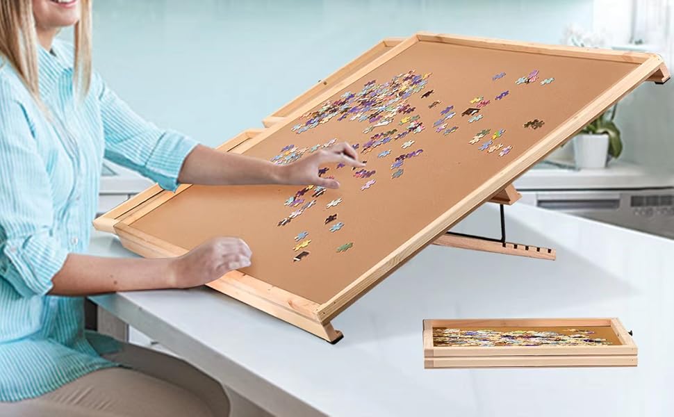 Anwenwen Puzzle Board with 4 Drawers and Adjustable Hold Up
