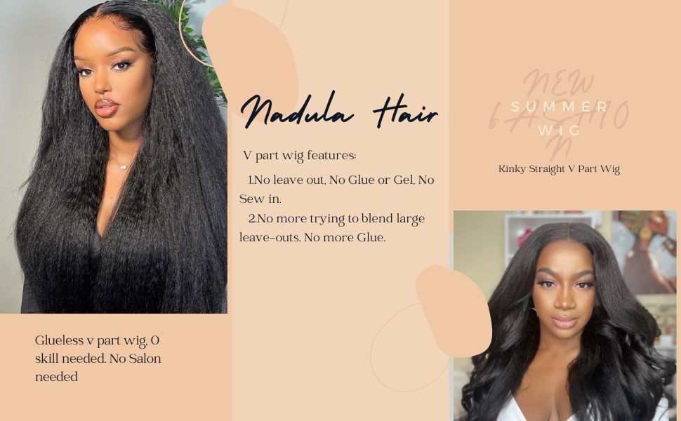 Nadula V part wig not a u part wig,v part kinky straight wig