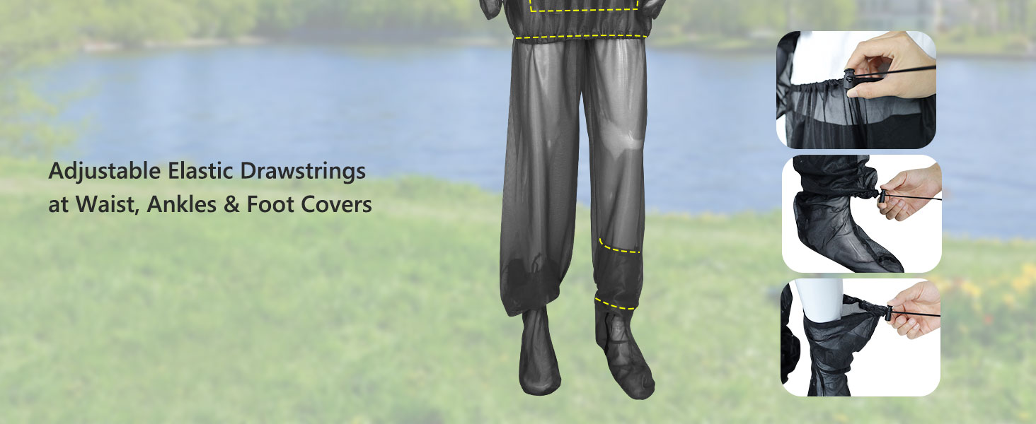 Adjustable Elastic Drawstrings at Waist, Ankles & Foot Covers