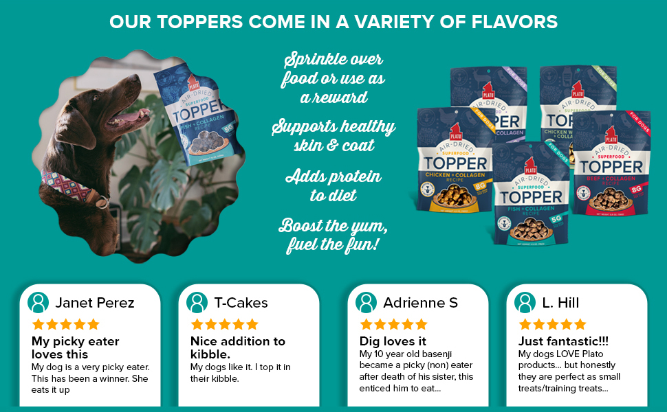 Plato pet treats dog food topper - air-dried fish treat with collagen for skin and coat health