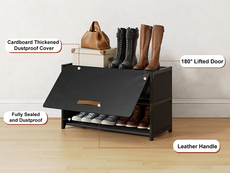 Shoe Rack, 3 Tier Shoe Storage Cabinet with Door 12 Pair Plastic Shoe Shelves Organizer