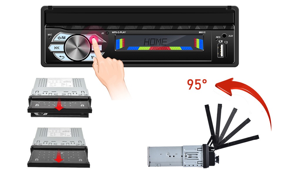 Car Radio 1 DIN Apple Carplay with Screen Motorised Extendable with