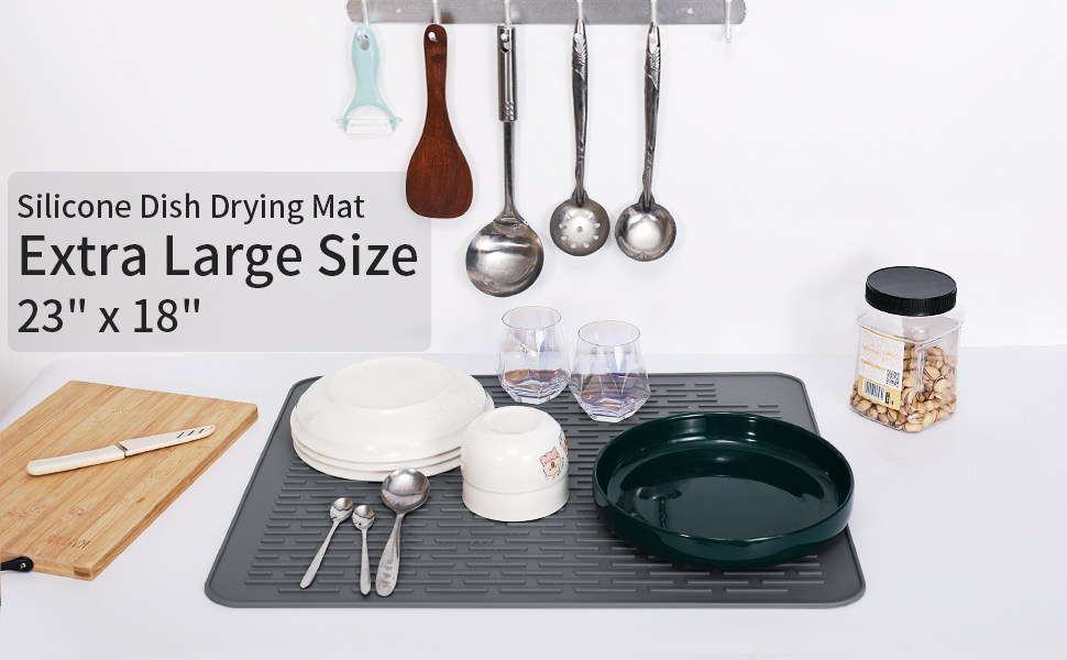 Extra Large Silicone Dish Drying Mat XL Size 23” x 18
