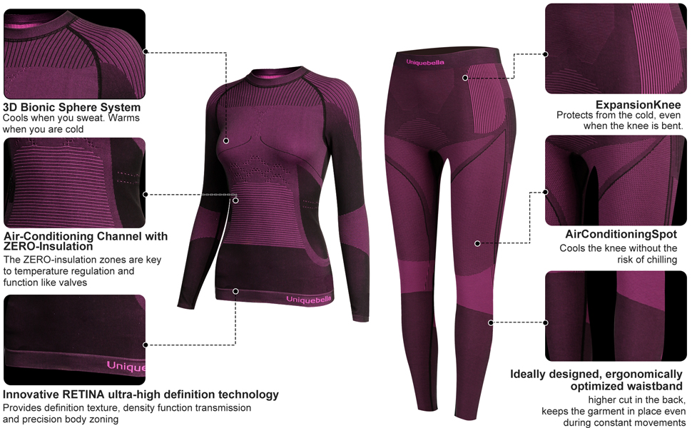 UNIQUEBELLA Womens Thermal Underwear, Thermal Base Layers Women Ski