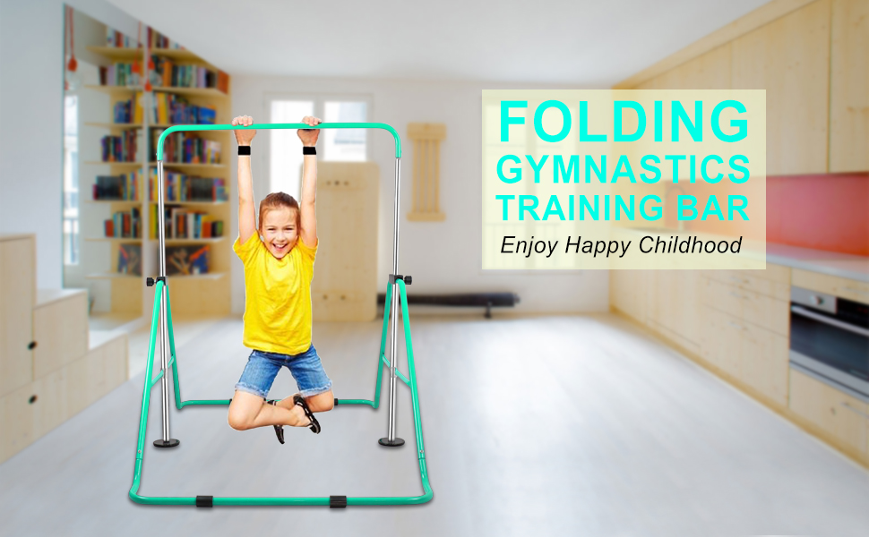 Gymnastics Bars with Rings, Expandable Horizontal Bar Adjustable Height