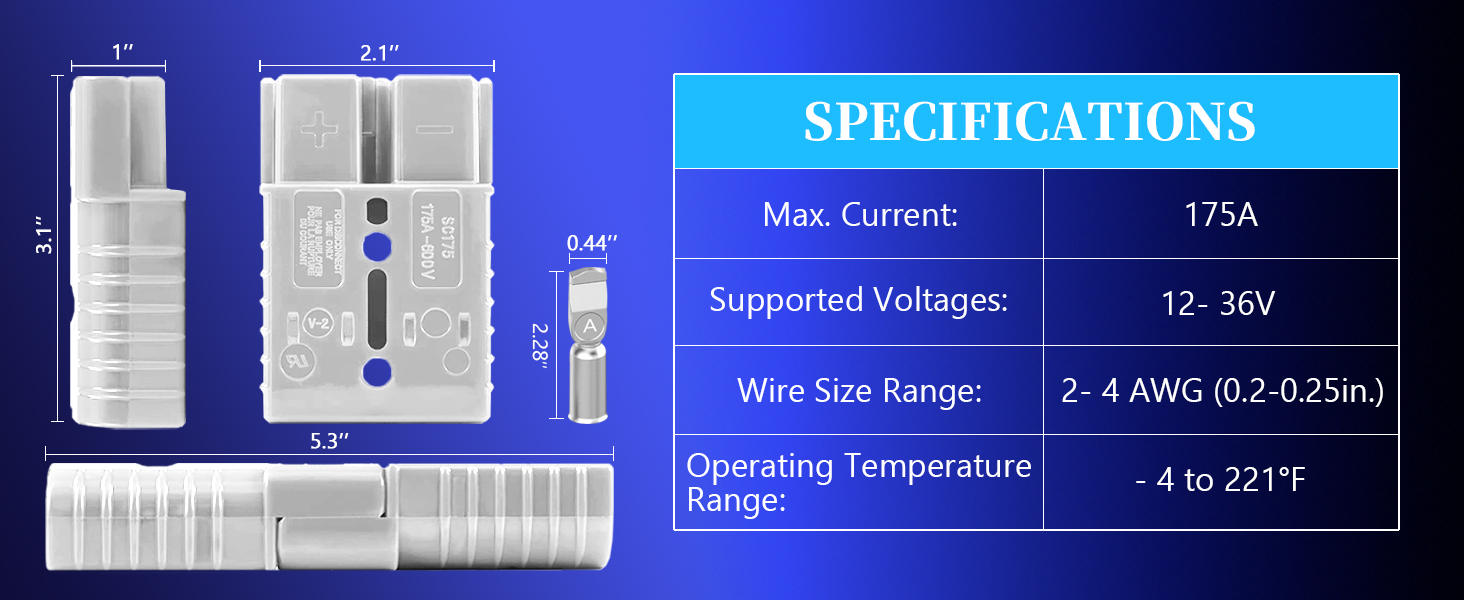 Anderson Connector 4 Pcs, 175 Amp 12v Batteries Quick Connect/Disconnect Plug Ki... 18 5