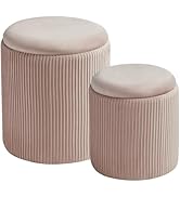 BLEXA Round Set of 2 Ottoman with Storage-Upholstered Velvet Vanity Stool for Makeup Multifunctio...
