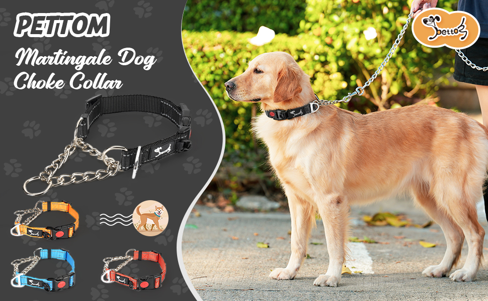 PETTOM Martingale Half Dog Choke Collar, Safety Metal Chain, Chew Proof