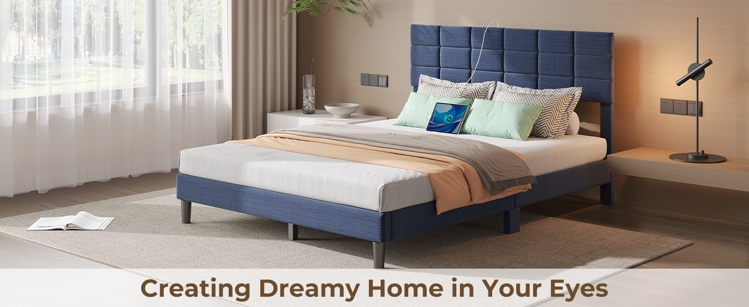 Seventable Twin Size Bed Frame with Charging Station