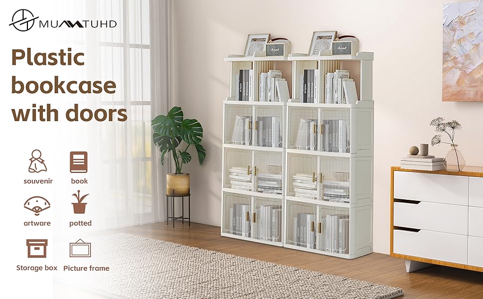MU TU HD 5 Tier Bookcase with Doors, Floor Standing