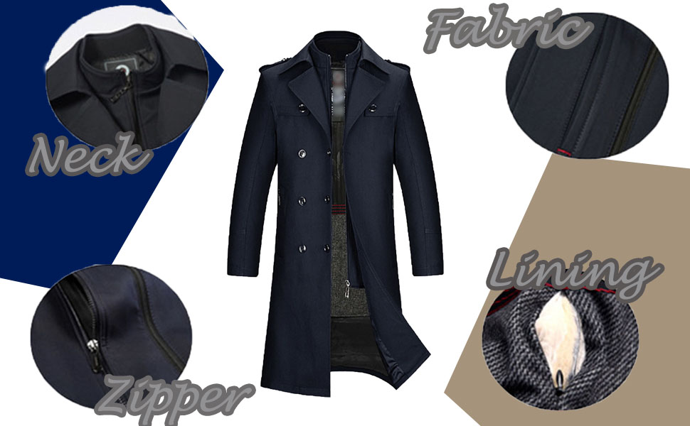 Qolkmuiy-GJ Mens Liner Detachable Casual Trench Zipper Turn