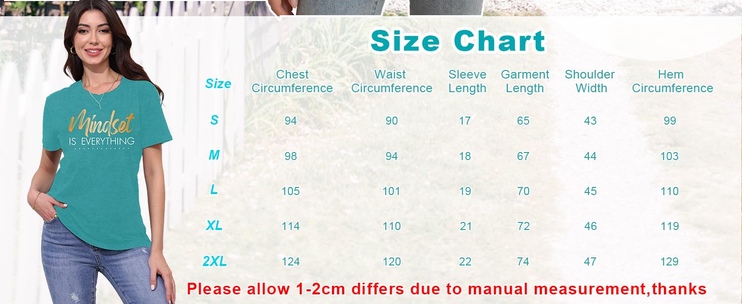 Inspirational Shirt for Women Mindset is Everything Tshirt Positive Kindness Short Sleeve