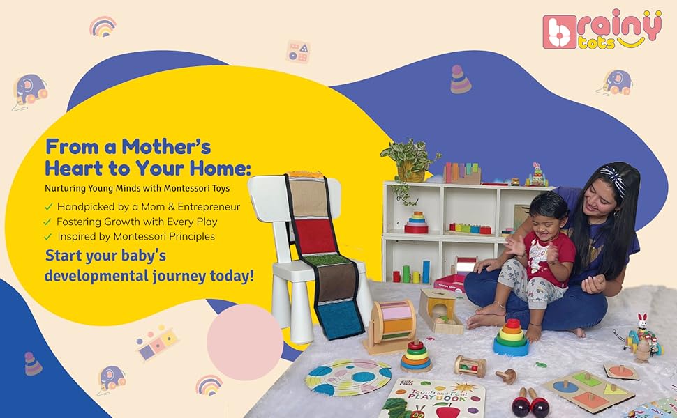 Baby and mother playing Montessori toys for baby's learning and joy