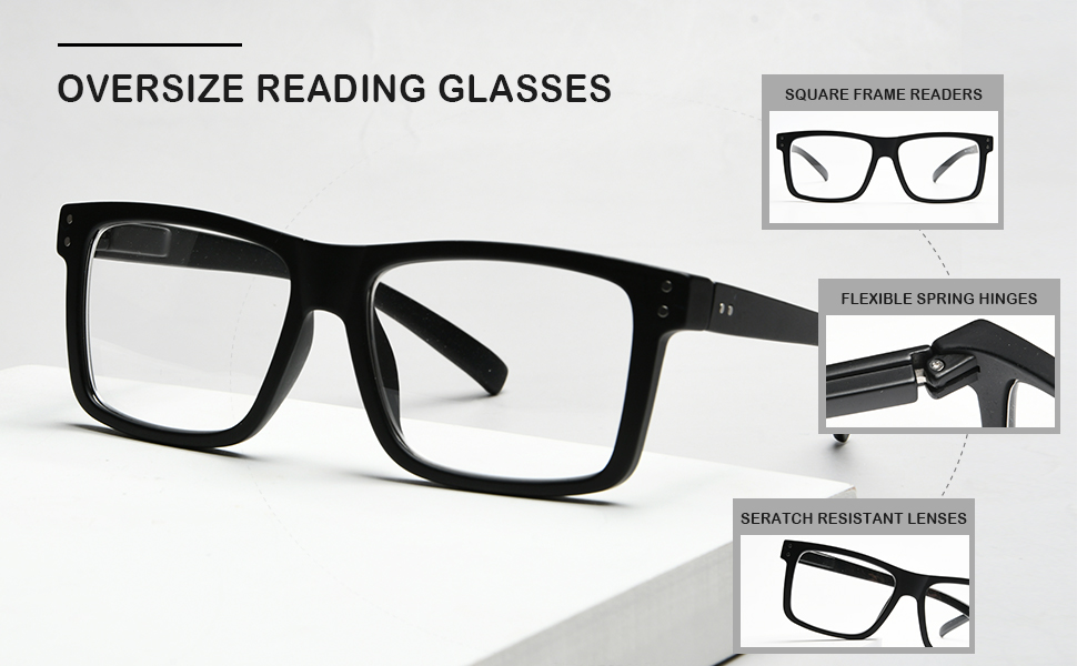 Eyekepper 5pack Men Women Oversized Reading Glasses Square Large Frame