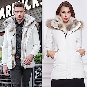Men's Winter Duck Down Thick Warm Hooded Luxury Fur Coat Jacket
