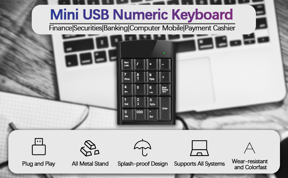 USB Numeric Keypad 19 Keys Portable Slim Mini Number Pad, for Laptop ...