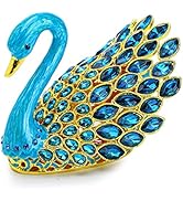 YU FENG 3.7inch Enamel Blue Gems Swan Trinket Box Hinged Hand-Painted Jewelry Storage Ring Holder...
