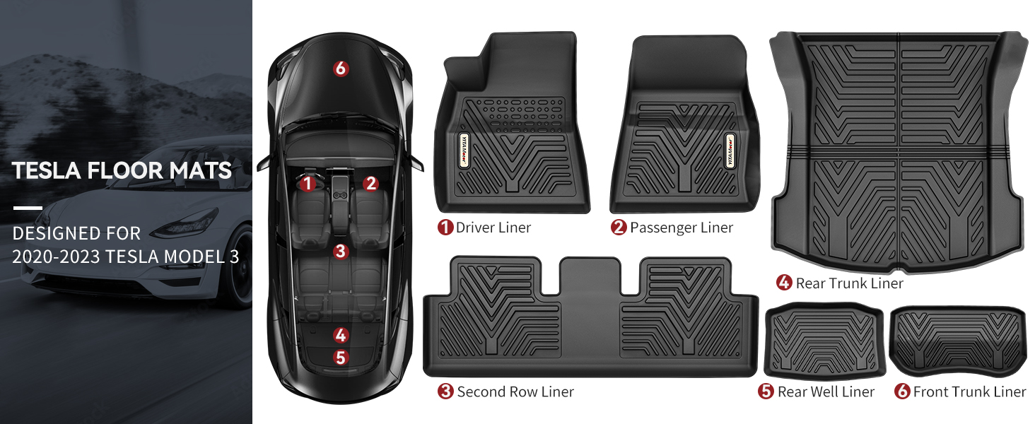YITAMOTOR Floor Mats Set Custom Fit 20202023 Tesla Model 3