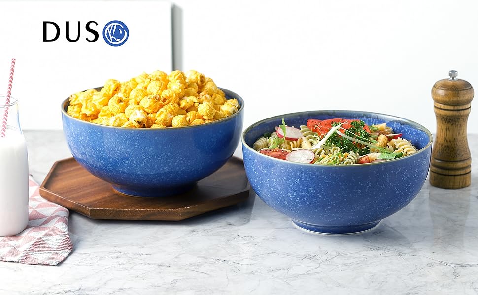 DUS 8 Inch Porcelain Salad Bowl Large Soup Serving Ramen