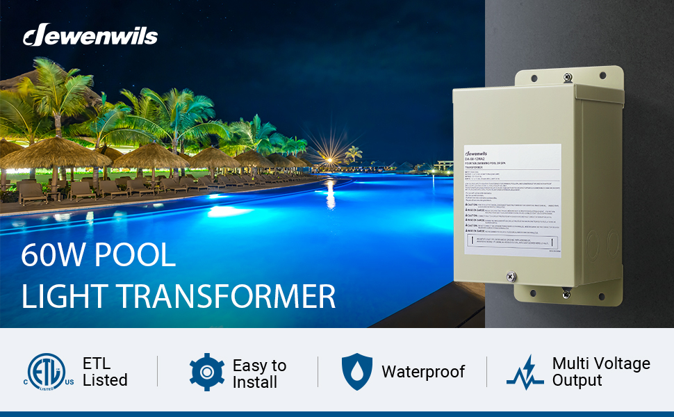 DEWENWILS 60W Pool Light Transformer 120V to 12V/13V AC, Low Voltage