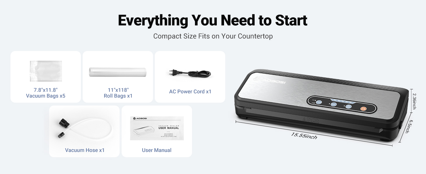 Vacuum Sealer Machine, Aobosi Powerful 90Kpa 8IN1 Food Vacuum Sealer for Dry/Moist