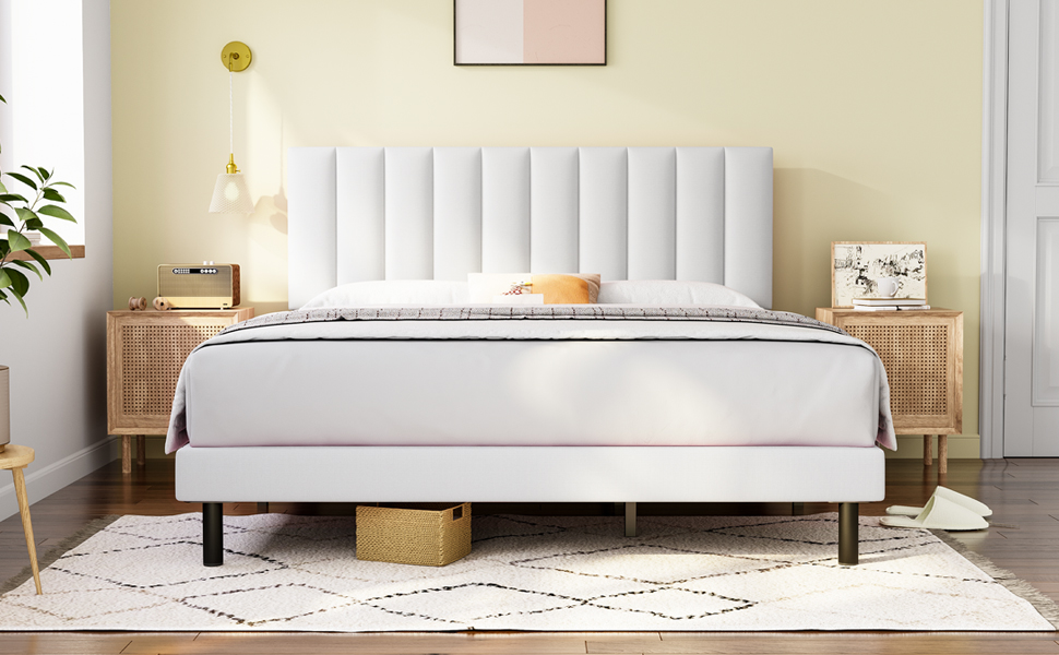 King Size Bed Frame, Molblly King Bed Frame with Upholstered Headboard