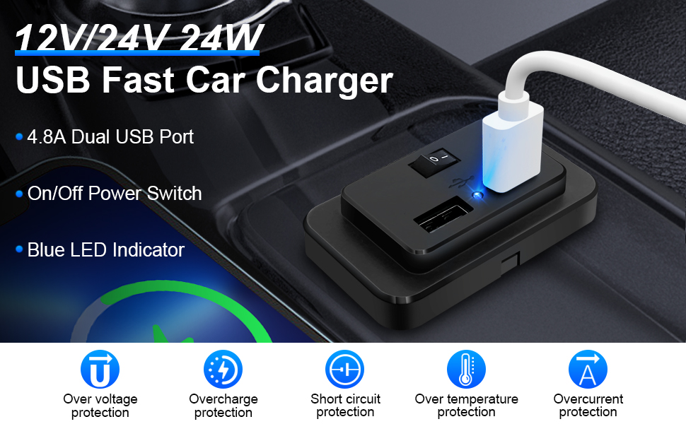 2 Pack Dual USB Car Charge Adapter 12V24V Quick Car