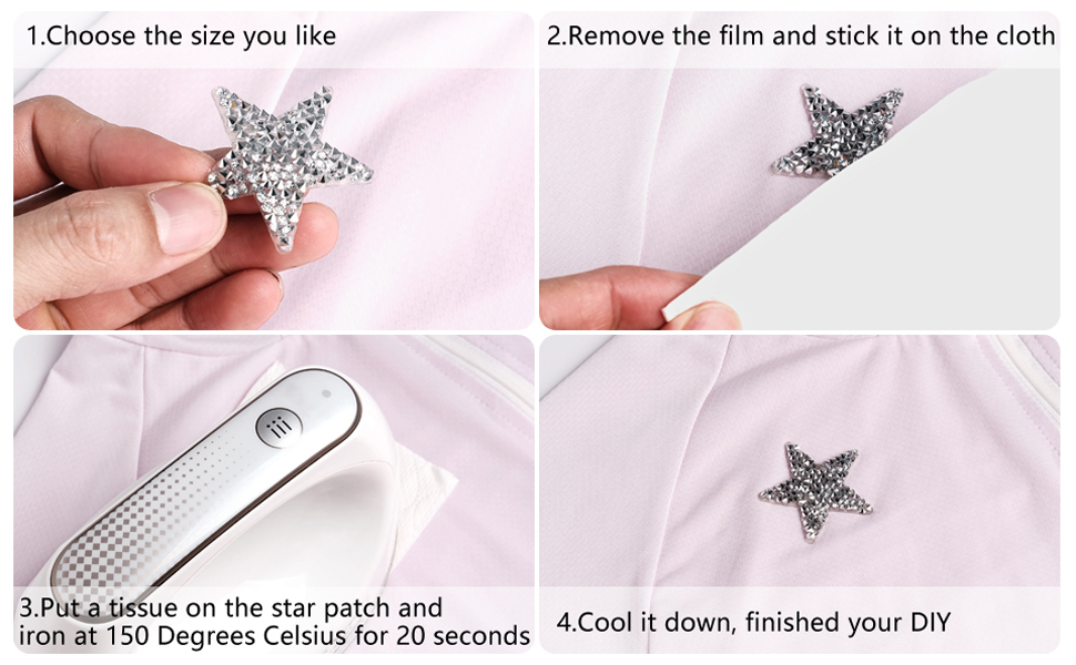 30 Pcs Star Patches 3 Sizes Appliques Rhinestone Adhesive