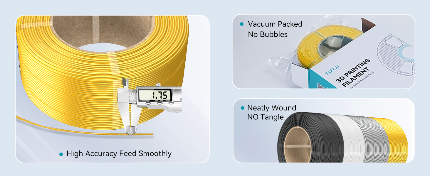 SUNLU 500g PLA+2.0 3D Printer Filament Refill, High Toughness PLA+ Filament Bundle, No-Spool 3D Filaments Refill 1.75mm Compatible with Bambu Lab 3D Printers, 4 Packs, Black+White+Klein Blue+Red 16 SUNLU PLA Plus 2.0 3D Printer Filament Refill