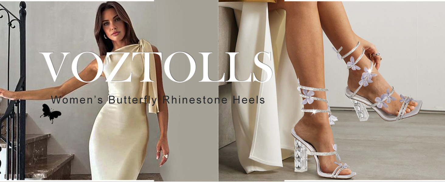 silver butterfly rhinestone high heels for women dressy party prom wedding