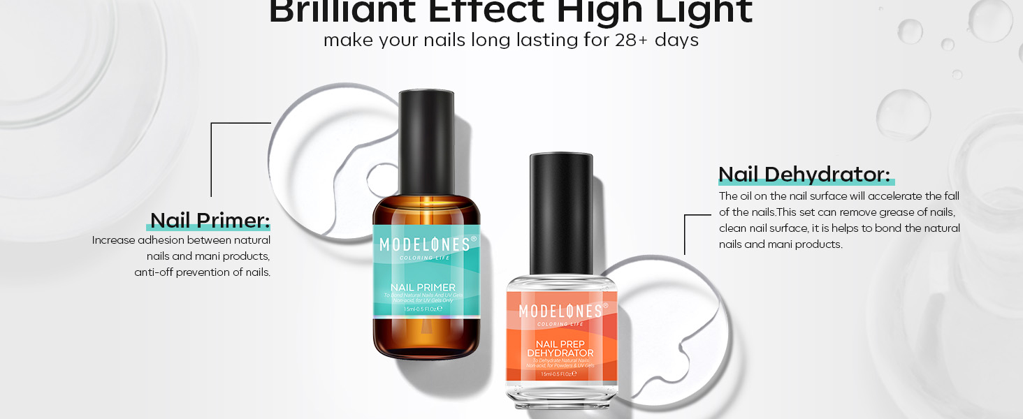 Modelones 4Pcs Nail Dehydrator and Primer, Acid Free Natural Nail Prep