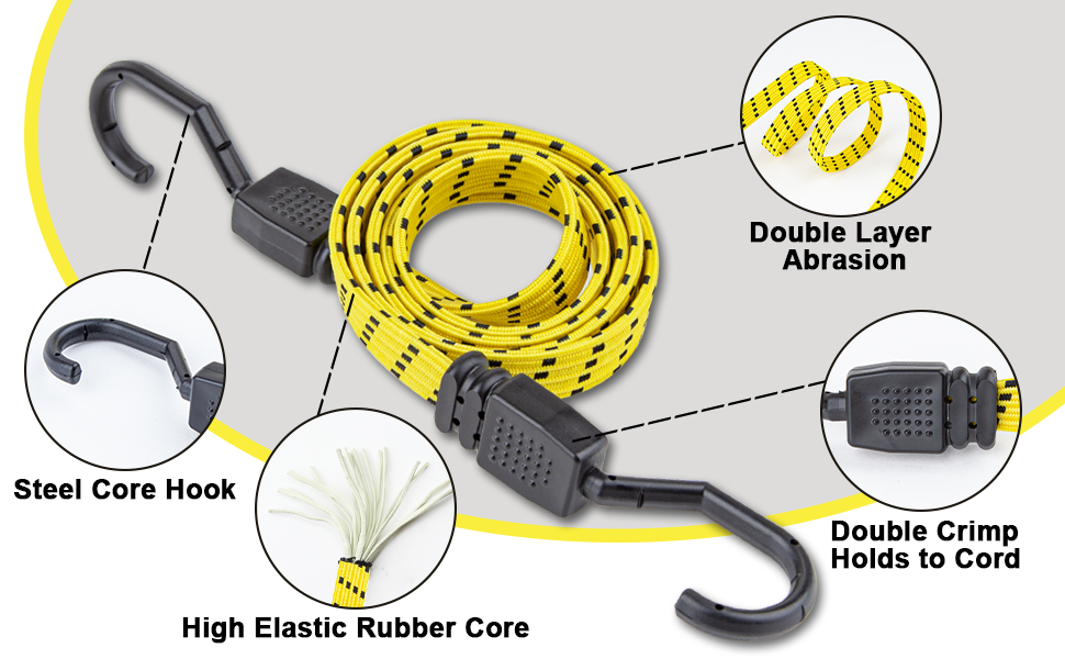 CARTMAN Ultra 48 Black/Yellow Flat Bungee Cord, 4pk x 48