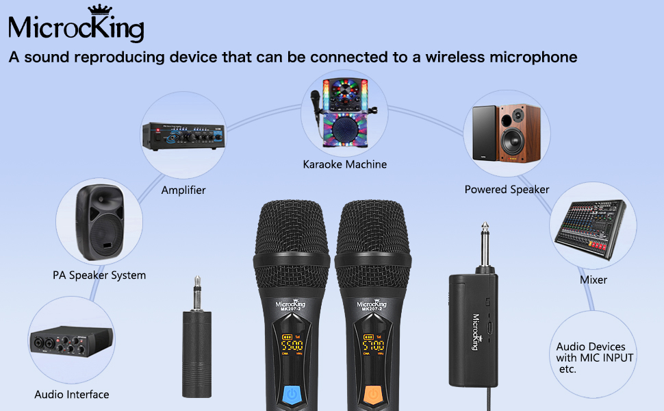 MicrocKing Wireless Microphone, UHF Metal Handheld Cordless Dynamic Mic