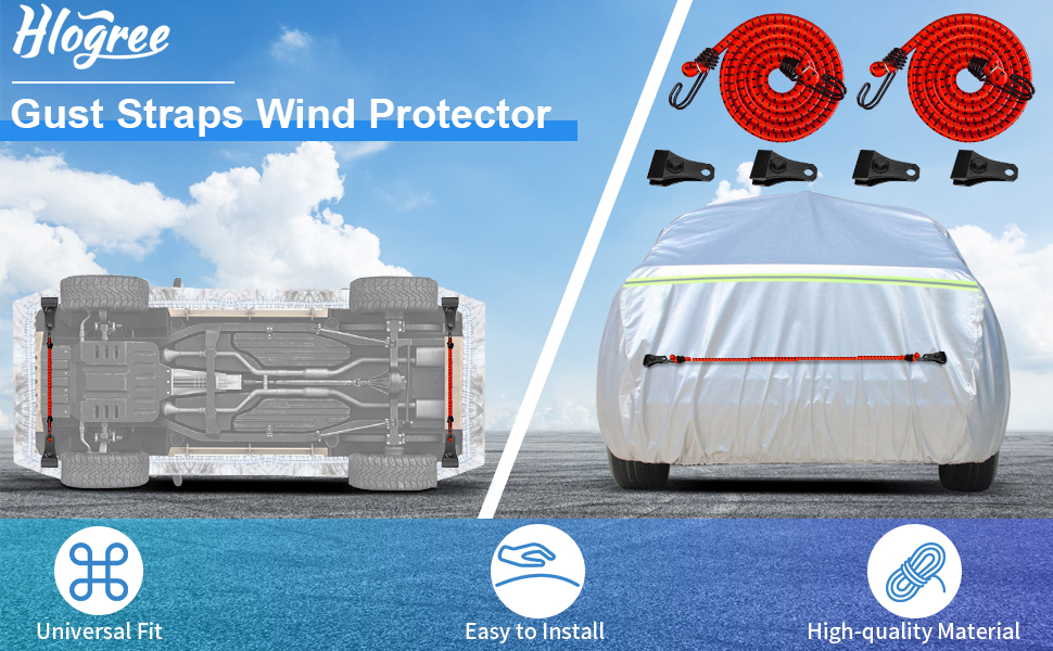 Hlogree 2PCS Car Cover Gust Straps Wind Protector,Bungee