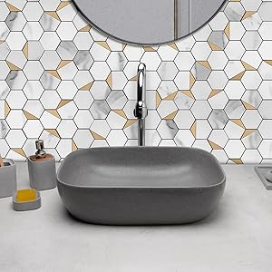 Decopus Hexagon Faxu Stone Tile Peel Stick Backsplash for Kitchen, Bathroom Wall Coverings
