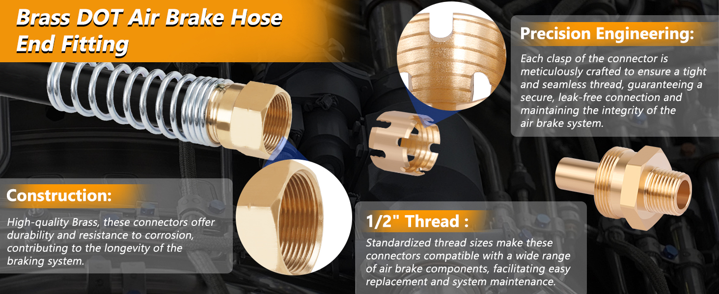 Dazakoot Air Brake Hose End Fitting, DOT Brass 1/2” Hose x