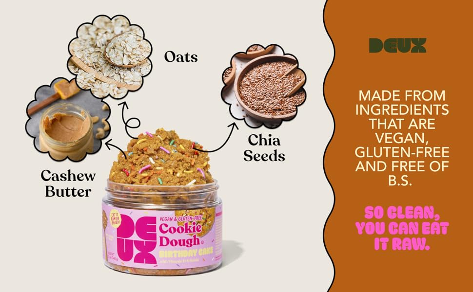DEUX Vegan Cookie Dough Gluten Free Cookies, Healthy
