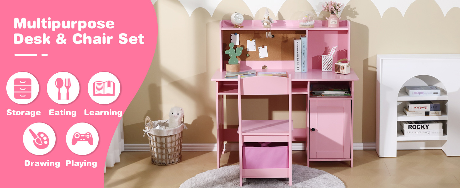 Kid's Study Desk and Chair Set is designed to inspire creativity for both boys and girls