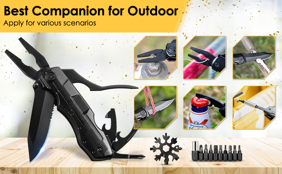 Gift for Men, BIBURY 15in1 MultiFunctional Pliers & 18in1 Snowflake Multitool, Foldable