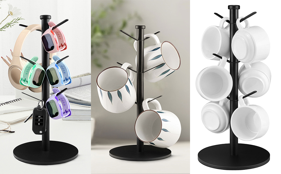 KEWANNO Black Mug Tree Holder, Coffee Tree Mug Holder with