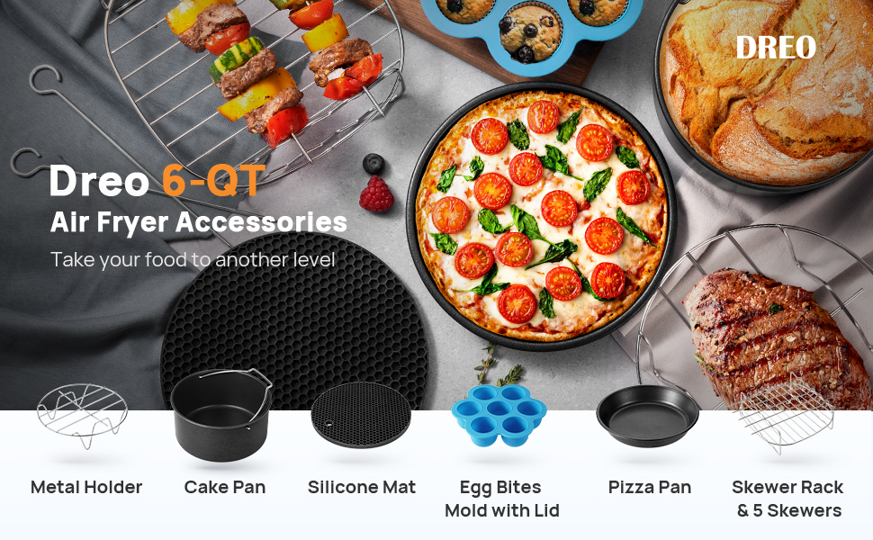 Dreo Air Fryer Accessories, Suit for Most 6Qt and Larger Oven, BPA Free, Dishwasher