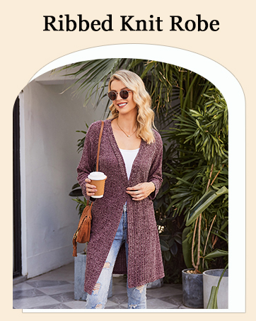 Ekouaer Womens Soft Ribbed Knit Bathrobe