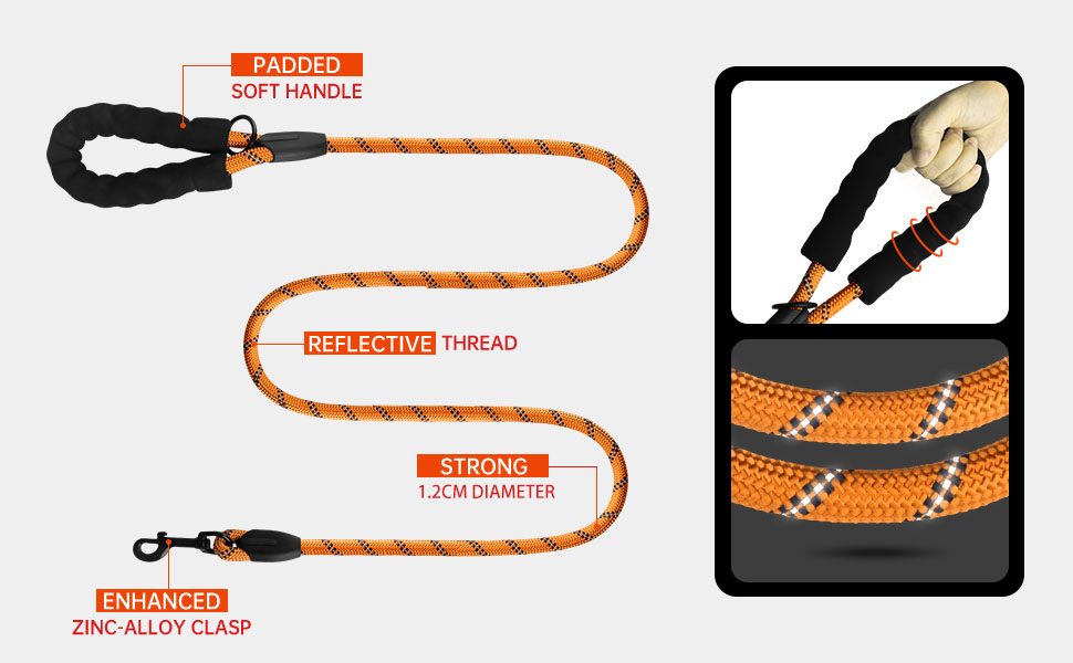 GNGNBH Rope Dog Lead 1.5m with Comfortable Padded Handle and Highly