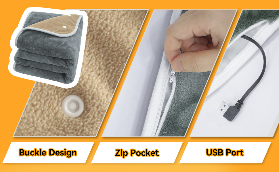 USB Heated Blanket Throw Battery Operated 30"x40" Portable