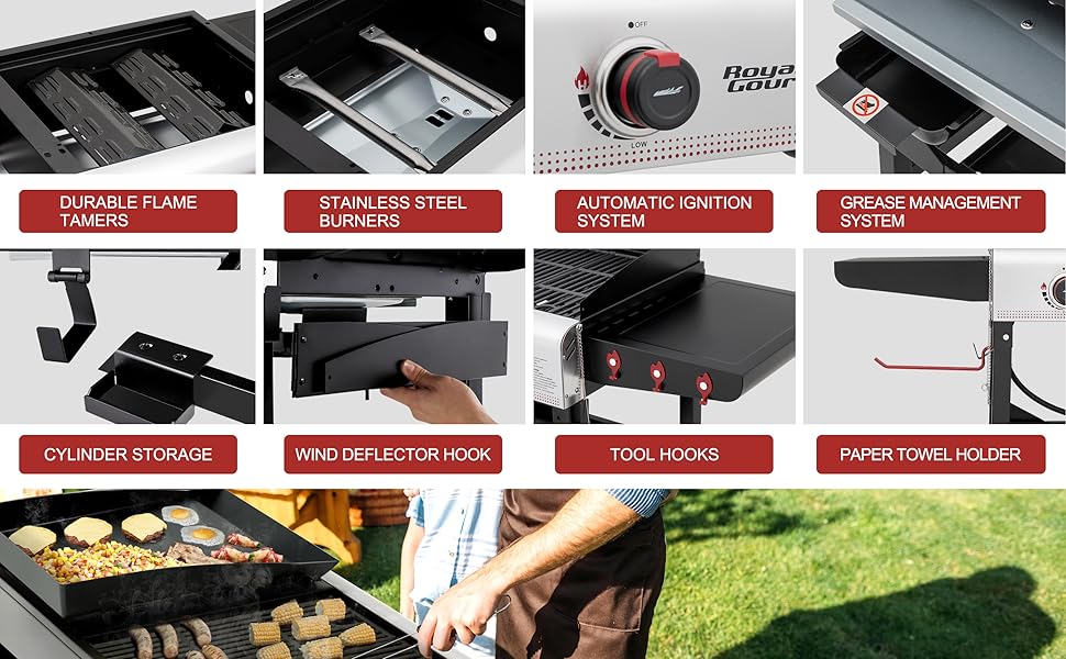 Royal Gourmet GD403 4Burner Portable Flat Top Gas Griddle Combo Grill