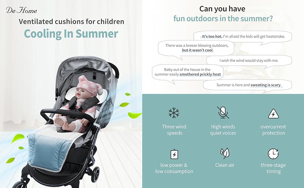 DE.HOME Baby Car Seat Cooling Pad with Air Conditioning System, 3speed Adjustable
