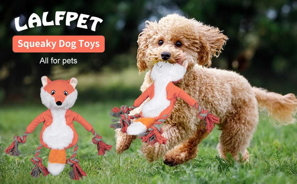 Pet Supplies LALFPET Stuffingless Squeaky Dog Toys,Plush Fox Dog Toy