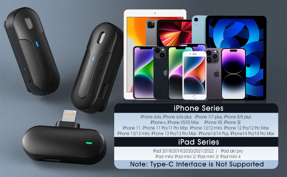 2 Pack Wireless Lavalier Microphone for iPhone iPad with Charging Case Plug and Play Clip on