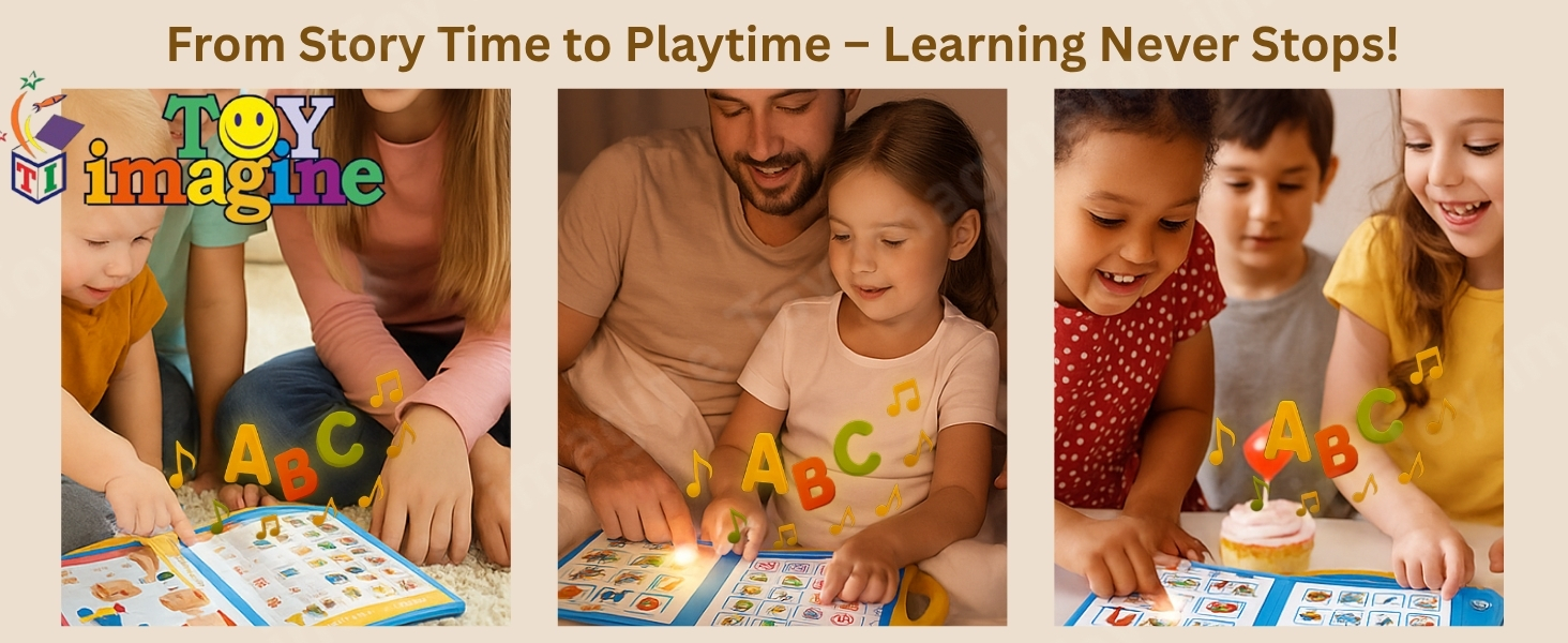 Colorful audio learning book for teaching letters, shapes, and vocabulary