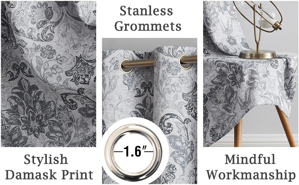 Metro Parlor Grey Damask 100 Blackout Curtains 84 Inches Long for